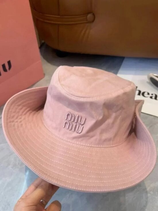 Miu Miu Pink Bucket Hat with Logo Embroidery main image 4